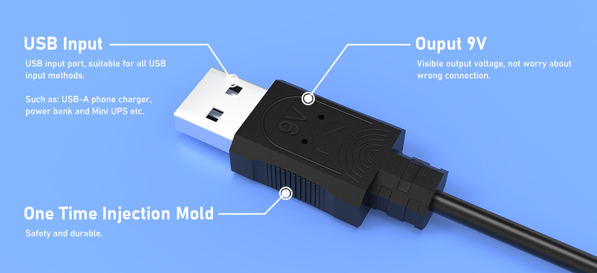 cable d'augment USB de 5v fins a 9v
