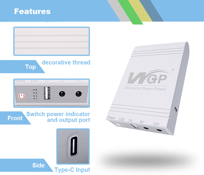 WGP Mini UPS INPUT 12V OUTPUT 5V/9V/12V Available Capacity Over 30Wh  Uninterruptible Power Supply